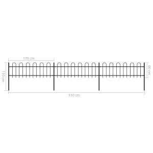 Berkfield Garden Fence with Hoop Top Steel 5.1x0.6 m Black