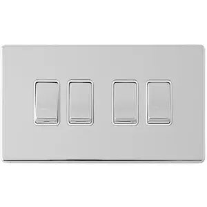 4 Gang QUAD Light Switch SCREWLESS POLISHED CHROME 2 Way 10A Metal Rocker Slim