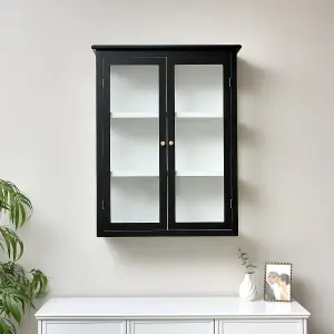 Melody Maison Large Black & White Glass Fronted Wall Cabinet 90cm x 70cm