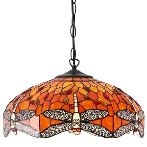 Tiffany Glass Hanging Ceiling Pendant Light Orange Dragonfly 3 Lamp Shade i00112