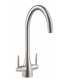 Liquida LT03BN Monobloc Swan Neck Twin Lever Brushed Nickel Kitchen Mixer Tap