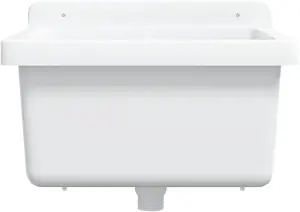 Wall-Mounted Sink Washbasin-White 40x40x24cm Resin, OutdoorIndoor Utility Basin with Overflow Hole, Easy Install