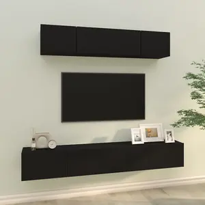 Berkfield 4 Piece TV Cabinet Set Black Engineered Wood