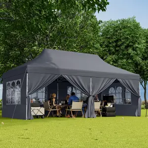 Costway 3M x 6M Pop up Canopy Tent Garden Gazebo Canopy Sun Shelter W/ 6 Sidewalls