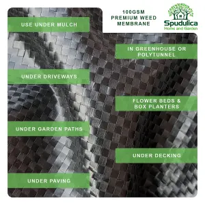 Spudulica Woven Garden Membrane Black Roll - 50m x 1m - 50m2 Weed Control, Ground Cover, Driveway Fabric, Garden Geotextile