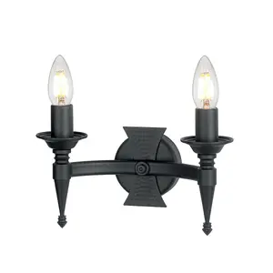 Twin Wall Light Beaten Metal Panels Separate Candle Holders Black LED E14 60W