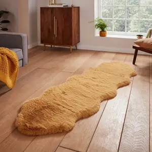 Mustard Plain Shaggy Luxurious Modern Rug for Living Room and Bedroom-60cm X 180cm (Double)