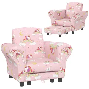 AIYAPLAY 2 Piece Kids Sofa Set with Unicorn Design, for Nursery, Pink