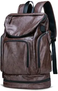 Men Leisure Travel Multifunctional Multi-Carry Multi-Position Backpack With Charging Port BROWN COLOR