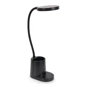 ValueLights Marco Black Rechargeable Goose Neck Dimmable Desk Lamp with Pen Holder Dimmable Flexible Reading Task Light