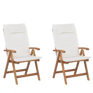 Set of 2 Garden Chairs with Cushions JAVA Acacia Wood Off-White