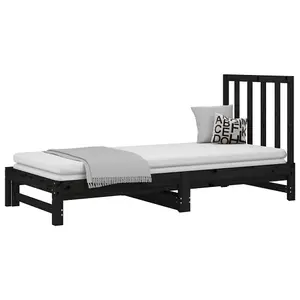 Berkfield Pull-out Day Bed Black 2x(90x200) cm Solid Wood Pine