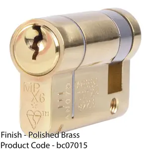 50mm EURO Single Cylinder Lock - 6 Pin Polished Brass Fire Door KTD Barrel