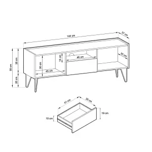 Sleek Harmony TV Cabinet H550mm W1440mm D370mm in Black & Black Marble - Sophisticated Storage for Modern Entertainment