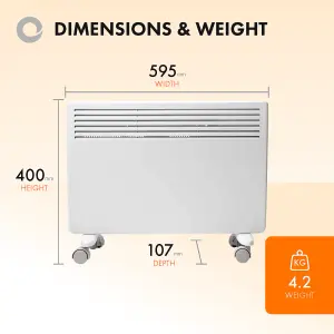 Eco Electric Panel Heater Thermostat 1500W Wall Mounted or Free Standing White