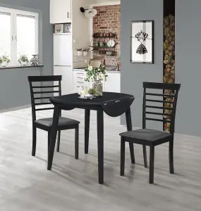 Hallowood Furniture Ledbury Drop Leaf Round Table Set with 2 Chairs in Black Finish