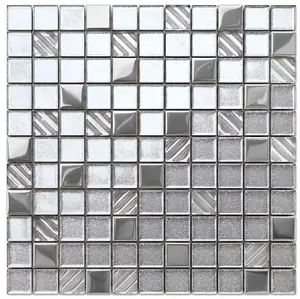 Glass mosaic on mesh for bathroom or kitchen 300mm x 300mm - Silver Energy