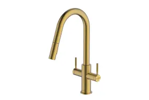 Clearwater Topaz J Spout Pull Out With Twin Spray Kitchen Brushed Brass - TOP30BB