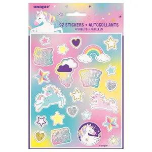 Unique Party Unicorn Stickers (Pack of 92) Multicoloured (One Size)