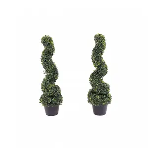 Oypla Set of 2 Artificial Topiary Boxwood Spiral Trees 80cm Indoor Outdoor Decoration