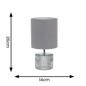 ValueLights Betty Grey Smoke Tinted Glass Table Lamp with Grey Lamp Shade and LED Bulb