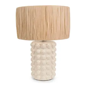 ValueLights Kiran Stone Bobble Ceramic Bedside Table Lamp with Natural Raffia Shade - LED Bulb Included