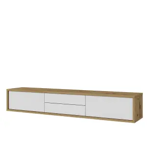 Elegant Frida 39 Floating TV Cabinet 1800mm in Oak Artisan & White - Modern Media Solution H320mm D360mm