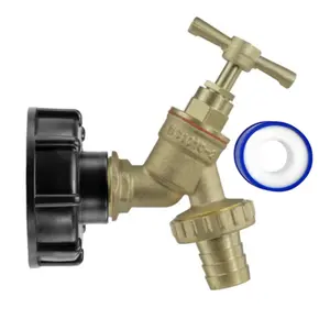 IBC 2 Inch S60X6 Cap with Brass Bib Tap and Three Quarter Inch Barb Leak Proof Durable IBC Fitting Kit