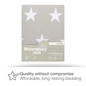 Bloomsbury Mill - Grey and White Stars Kids Reversible Double Bed Duvet Cover and Pillowcases Set - Double - 200 x 200cm