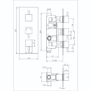 Venus Double Outlet Valve with Square Shower Head & Slide Rail Kit