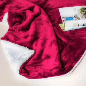 EHC Warm & Soft Sherpa Flannel Fleece Microfiber Blanket, Double Bed, Wine - 150 cm x 200 cm