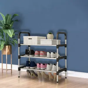 3 Tiers Black Freestanding Shoe Rack Shoe Storage Organizer Saving Space Shelves