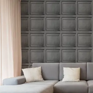 Fresco Wood panelling Grey Smooth Wallpaper Sample