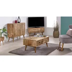 Rejoya Light Mango Wood Corner TV Stand