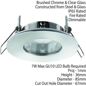 IP65 Bathroom Slim Round Ceiling Downlight Brushed Chrome Recessed GU10 Lamp