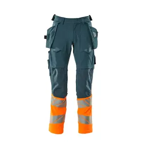 Mascot Accelerate Safe Trousers with Holster Pockets - Dark Petroleum/Hi-Vis Orange   (36.5) (Leg Length - Regular)