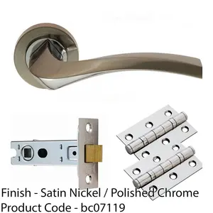 Door Handle & Latch Pack - Chrome Curved Square Lever Screwless Round Rose Kit