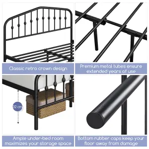 Yaheetech Black 5ft King Metal Bed Frame with Arched Headboard and Footboard