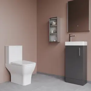 Cloakroom Suite - Floor Standing Vanity Basin Unit, Tap, and Toilet - Gloss Grey