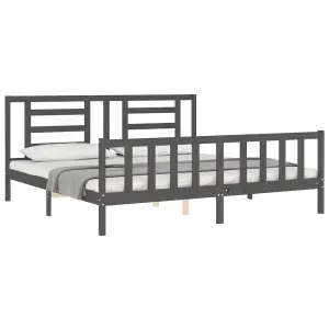 Berkfield Bed Frame with Headboard Grey 200x200 cm Solid Wood