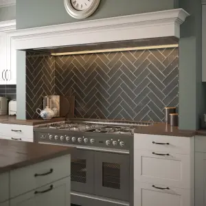 Laura Ashley Mason Charcoal Gloss Brick effect Ceramic Wall Tile Sample