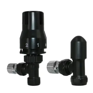 Right Radiators Black Angled TRV Thermostatic Radiator Valve and lockshield Valve 15mm x 1/2"