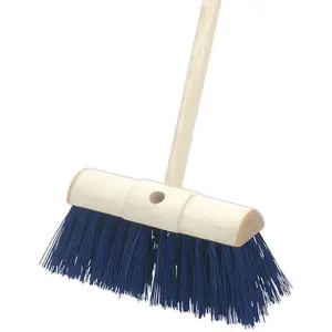 Durable Heavy Duty Hard Bristle Yard Broom with Wooden Handle and Saddle Back Brush Head