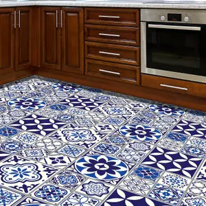 Spanish & Moroccan Blue Tiles Self-adhesive kitchen bathroom home floor stickers