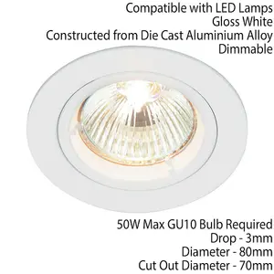 Fixed Round Recess Ceiling Down Light Gloss White 80mm Flush GU10 Lamp Fitting