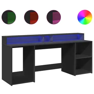 Berkfield Desk with LED Lights Black 200x55x91 cm Engineered Wood