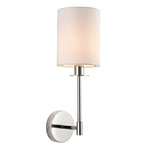 Luminosa Pistoia Shade Wall Lamp, Bright Nickel Plate, Vintage White Fabric