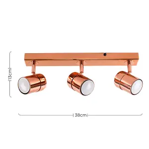 ValueLights Rosie Modern 3 Way Copper Effect Straight Bar Ceiling Spotlight