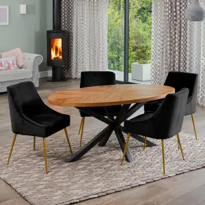 Dosenna Oval Dining Table Set with 4 Lograto Velvet Chairs - Black