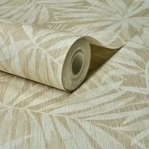 Grandeco Boutique Tropical Palm Leaf PVC-free Eco Wallpaper, Sand